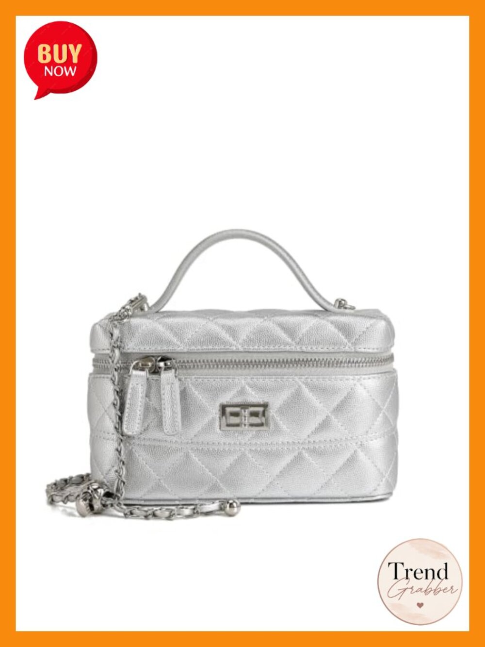 Small Quilted PU Leather Box Shoulder Bag with Chain Strap